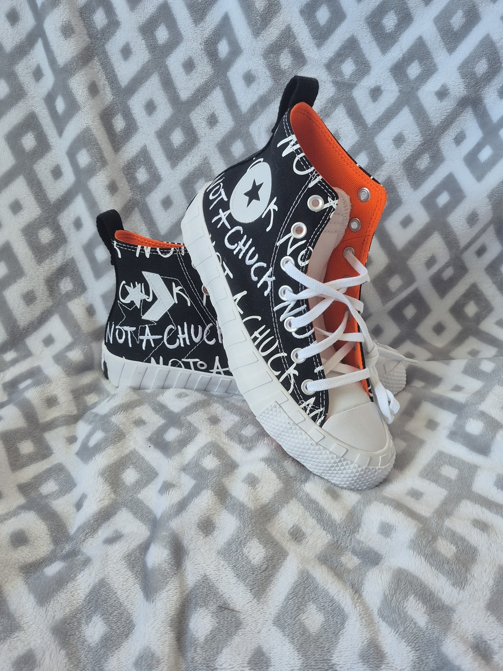 Converse Kids-Not A Chuck (High-Top Sneakers in Black & Orange with White Soles)